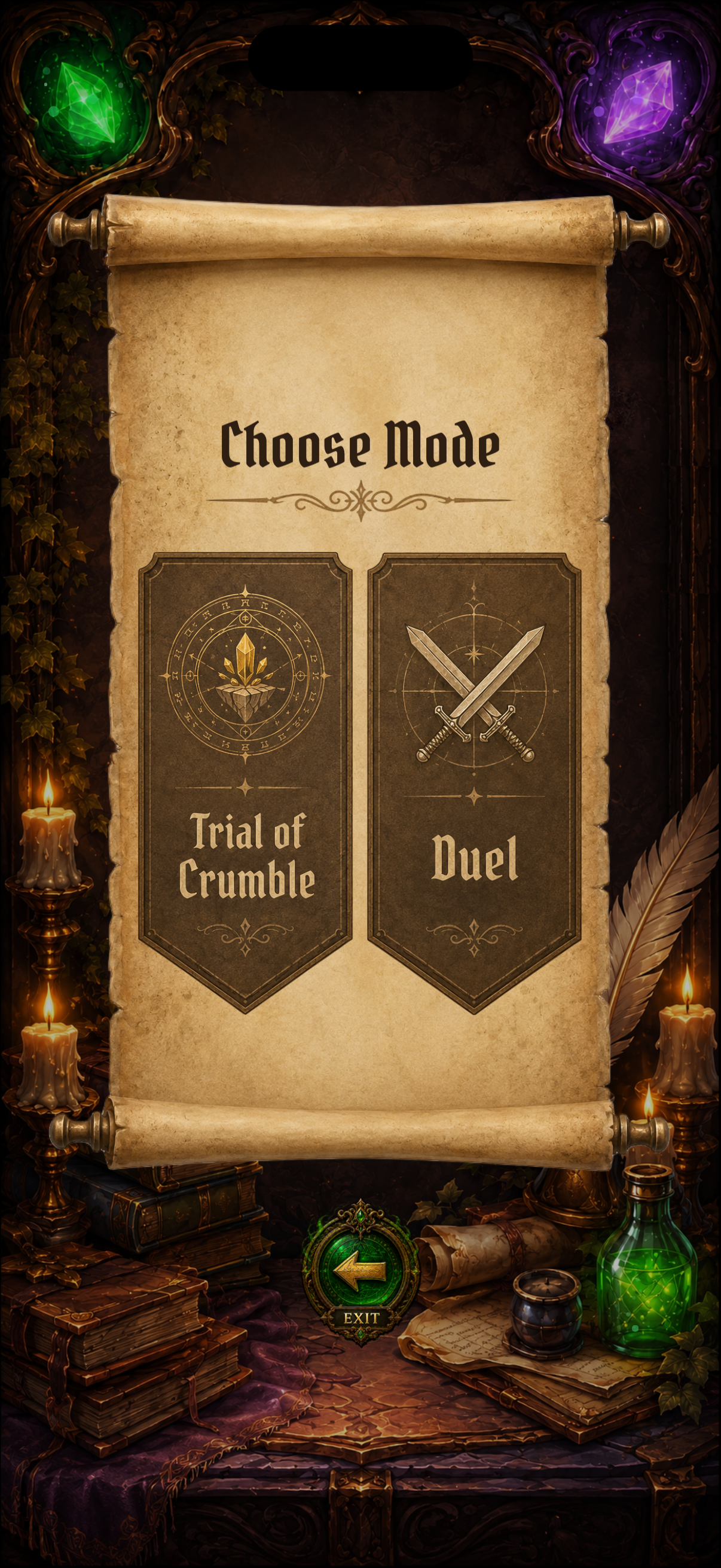 Choose Trial of Crumble or local Duel mode